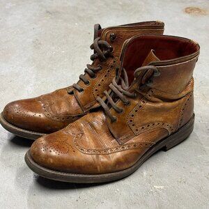 Magnanni "Daroca" Brogue Wing Tip Boot Calf Leather Brown 41.5 8.5 US